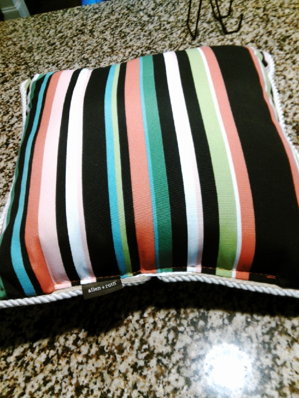 Allen + Roth Striped Outdoor Throw Pillow — Black, Coral, Teal, Green, White